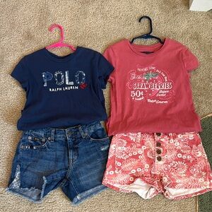 Ralph Lauren Kids' Navy and Rosie Pink Graphic Tees with Shorts